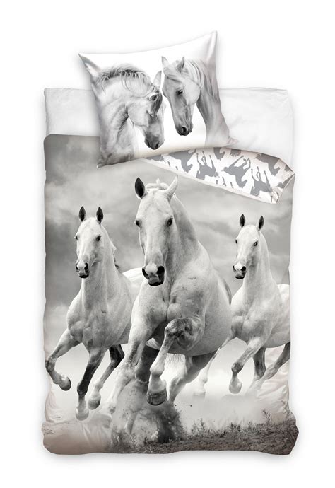 Housse De Couette Chevaux Sauvages Gris Blanc X Cm Personne