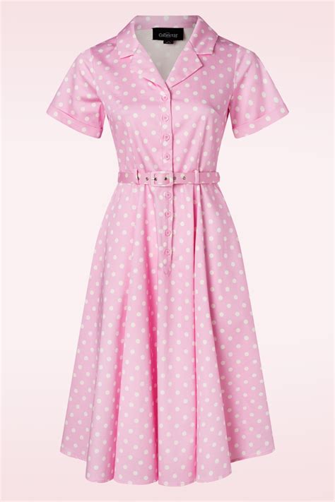 Collectif Clothing Caterina Polka Swing Kleid In Rosa Einkaufen Bei