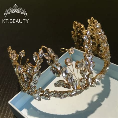 Luxury Vintage Big Crown Bridal Tiaras Golden Crystal Bridal Handmad