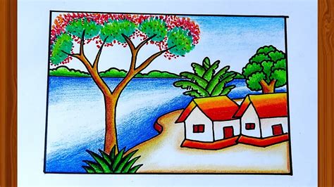 Bangladeshi Village Scenery Drawing Oil Pastel Scenery Drawing