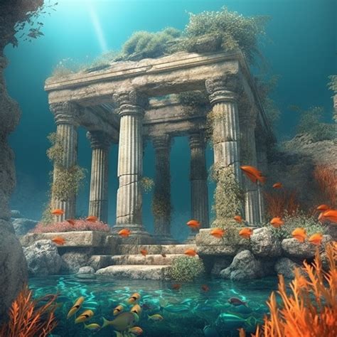 Realistic Clipart Of Enchanted Underwater Coral Reef With Ancient Greek