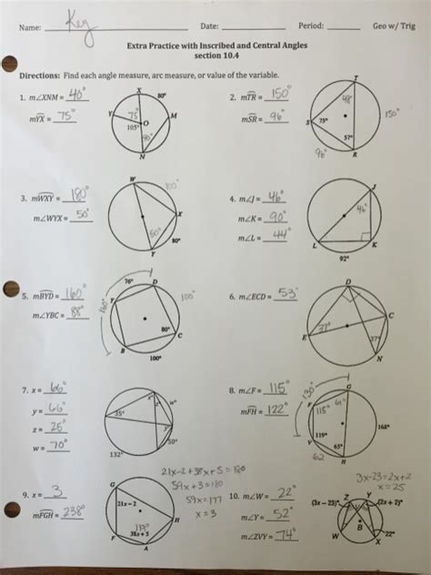 Inscribed Angles Worksheet Answer Key - Angleworksheets.com