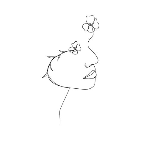 Premium Vector Continuous One Line Woman Face With Flowers Face Stock