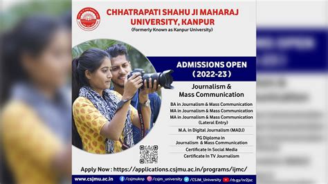 Admissions Open Ma Ba Journalism And Mass Communication Csjmu