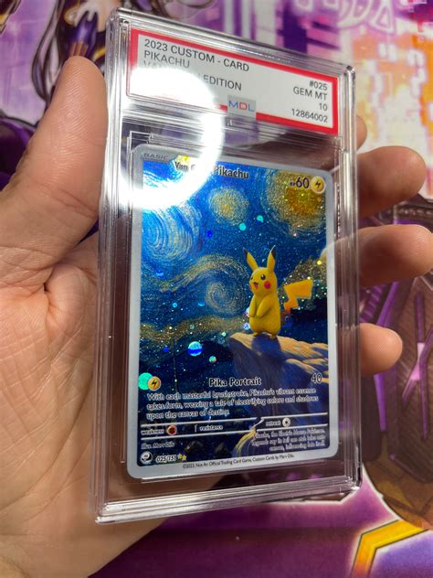 Custom Pokemon Card Pikachu Portrait Van Gogh Slab Etsy