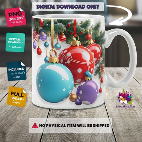 3d Christmas Balls Mug 3d Christmas Ornament Mug Png 3d Christmas Mug