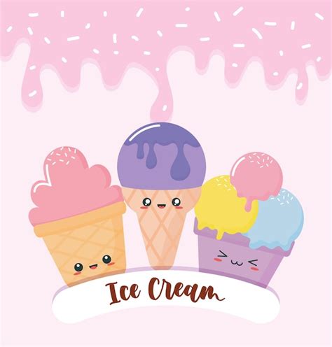 Ilustración de helado kawaii Vector Premium