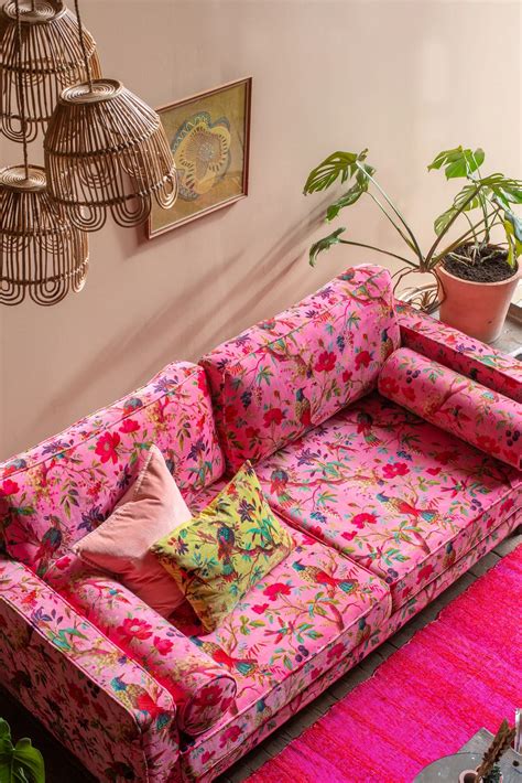 Milla Pink Bird Of Paradise Velvet Sofa Decoration Inspiration Room