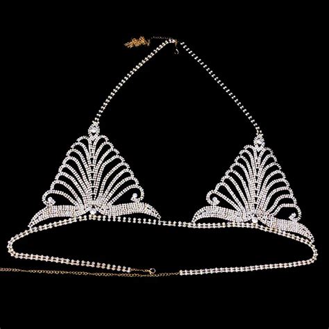 Sexy Rhinestone Body Chain Necklace Crystal Bra Thong Women Jewelry