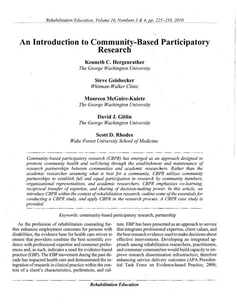 Pdf An Introduction To Community Based Participatory Research