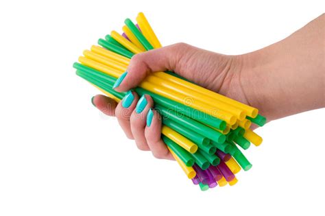 Colored Tubules For A Cocktail In A Female Hand Stock Photo Image Of