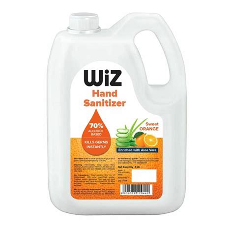 Wiz Alcohol Based Hand Sanitizer Sweet Orange 5ltr Enriched With Aloe