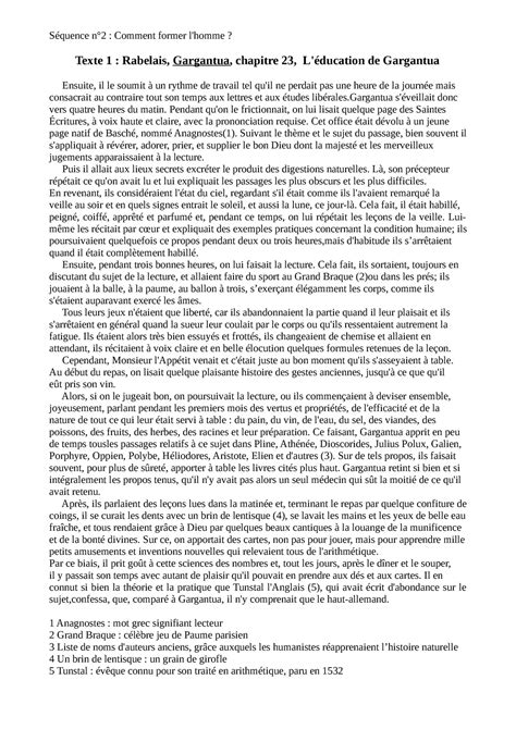 Texte 1 Rabelais PDF Séquence n2 Comment former l homme Texte 1