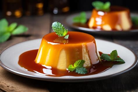 Premium AI Image | Caramel flan with caramel sauce tasty dessert background