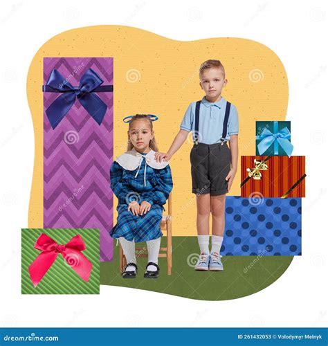 Contemporary Art Collage Beautiful Children Boy And Girl In Costumes