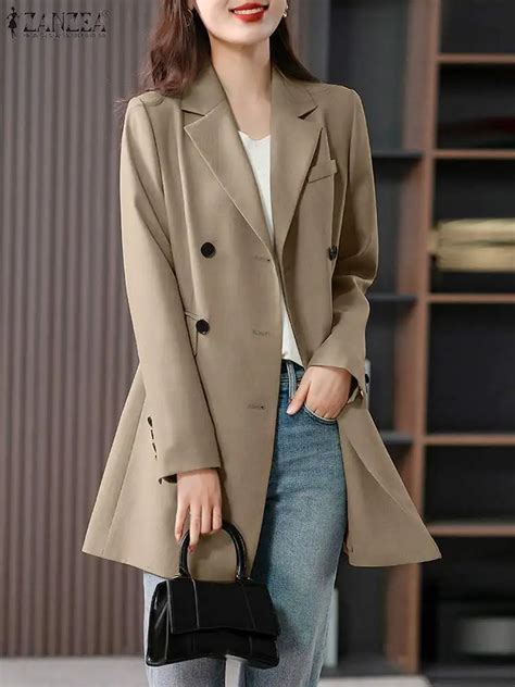 Zanzea Fashion Long Blazer Women Autumn Coats Elegant Ol Work Blouse