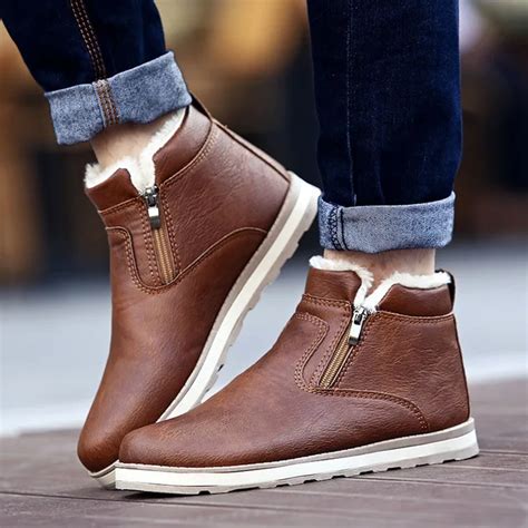 New Men Winter Fashion Ankle Pu Flat Boots Round Toe Zippers Sewing