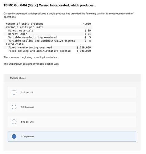 Solved TB MC Qu 6 84 Static Caruso Incorporated Which Chegg