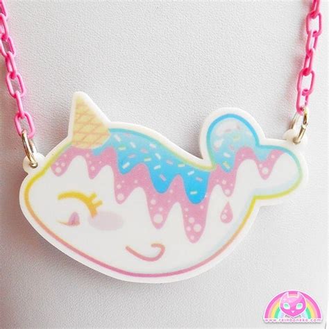 Whale Narwhal Acrylic Necklace Ice Cream Cute By Reinboneko