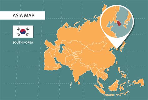 South Korea Map In Asia Zoom Version Icons Showing South Korea