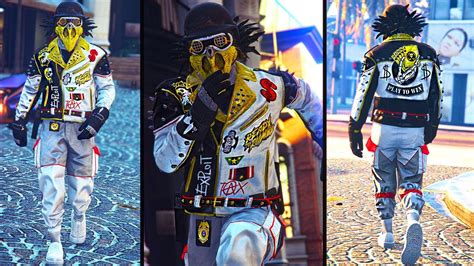 RARE BIKER JACKET MALE TRYHARD OUTFIT WITH GUN BELT IAA BADGES GTA