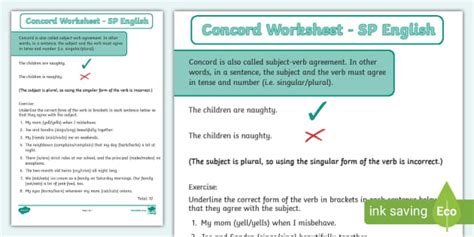 Concord Worksheet SP English Hecho Por Educadores