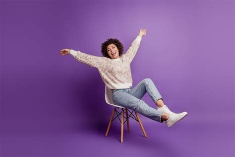 Premium Photo Portrait Of Happy Positive Girl Sit Chair Enjoy Free