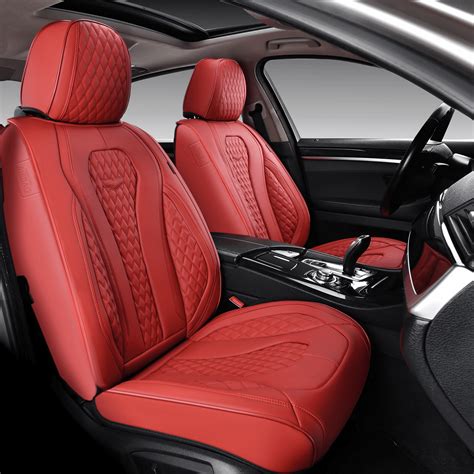 Coverado Front Car Seat Covers, 2 Seats Red Driver Passenger Seat Covers, Premium Leather ...