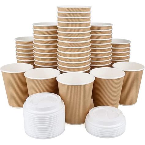 Lot De 50 Tasses À Café Ondulées Avec Couvercles Jetables En Carton