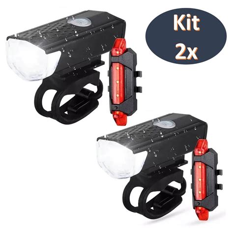 Kit Farol Bike Led Dianteira Lanterna Sinalizador Traseira Led