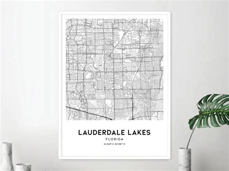 Lauderdale Lakes Map Print, Lauderdale Lakes Map Poster Wall Art, Fl ...