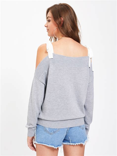 Contrast Ribbon Tie Shoulder Jumper Shein Sheinside