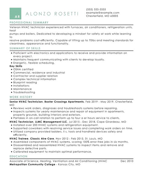 Hvac Cv Examples And Writing Guide For 2025