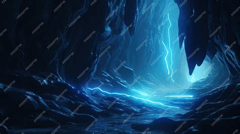 Premium Photo | Illustration of blue glowing cave fantasy background