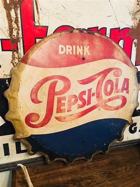 Original Vintage Pepsi Cola Soda Button Bottle Cap Tin Metal Sign