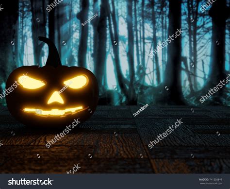 Halloween Jack O Lantern Forest Background Stock Illustration 741538849