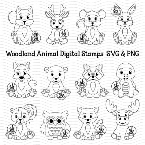 Woodland Animal Digital Stamps Woodland Animal SVG Woodland - Etsy