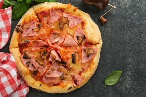 Premium Photo Pizza Traditional Bacon Pizza With Ham Mushrooms