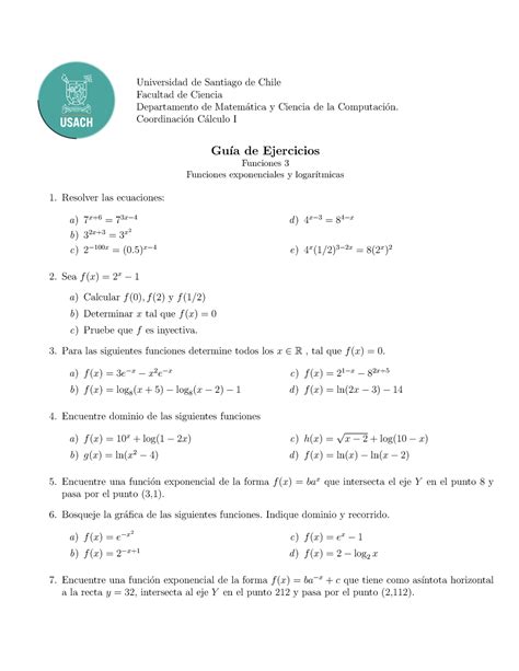Semana Ejercicios De Funciones Exponenciales Y Logar Tmicas