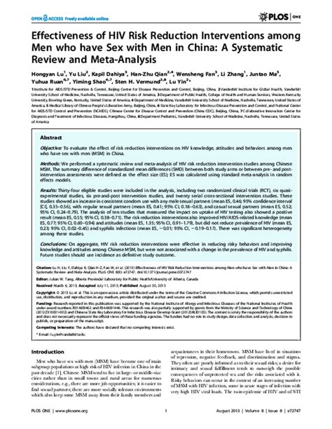 Pdf Effectiveness Of Hiv Risk Reduction Interventions Among Men Who