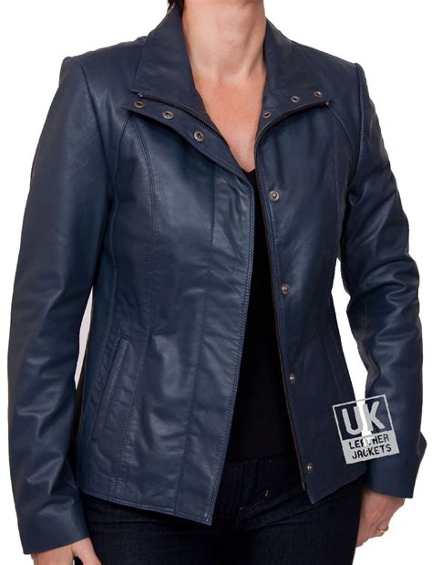 Ladies Navy Blue Leather Jacket Sapphire Uk Lj