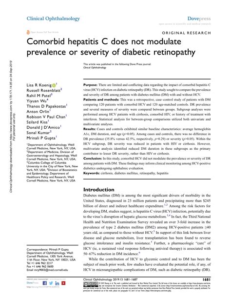 Pdf Comorbid Hepatitis C Does Not Modulate Prevalence Or Severity Of Diabetic Retinopathy