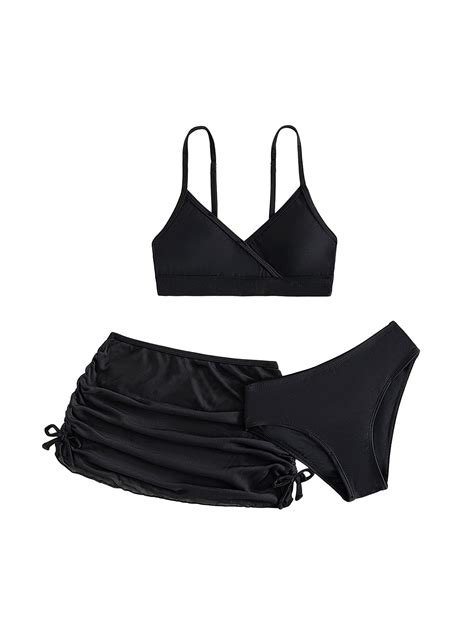 Amazon COZYEASE Girls Piece Plain Swimsuit Wrap Bikini With Ruched Cover Up Skirt Set