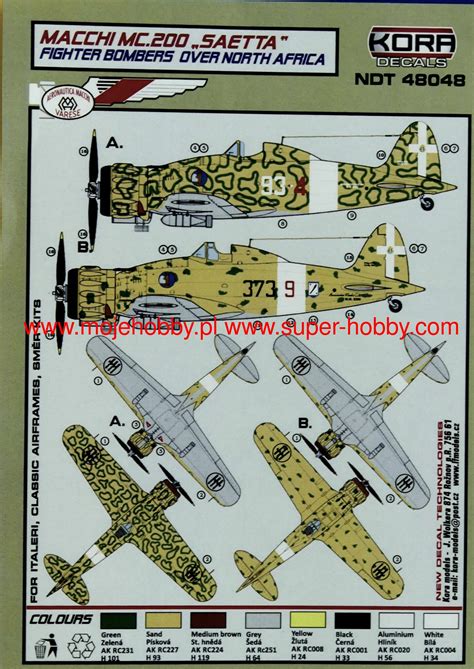 Macchi MC 200 SAETTA Reconaissance Fighters For Italeri Classic