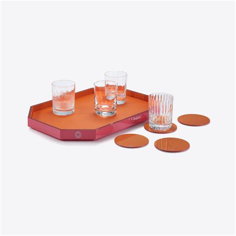 Octogone Tray M Coaster X4 Orange 4 Elements Tumblers Set