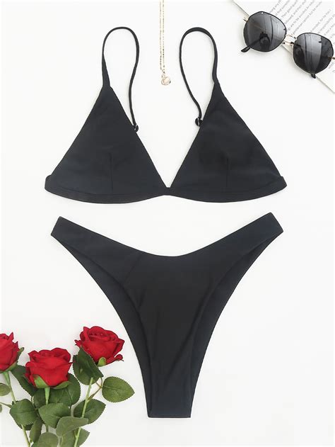 Shein Swim Basics Mono Bikini Set Triangle Bra Top High Cut Bikini