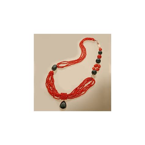 Collana Corallo Bamboo Rosso E Agata Nera