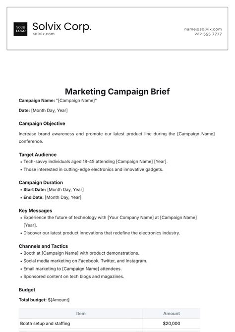 Free Sample Marketing Campaign Brief Template Edit Online And Download