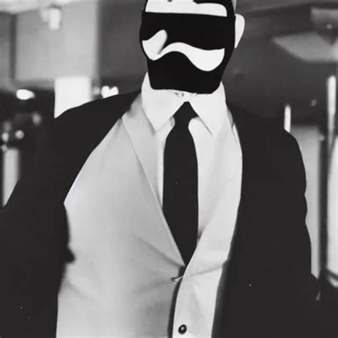 Photo Of A Man In A Suit Wearing A Latex Mask Of A Stable Diffusion