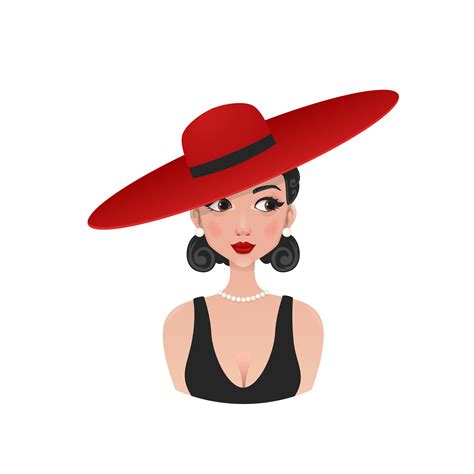 Chica Retro En Un Sombrero Rojo Vector En Vecteezy